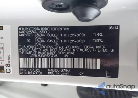 2015 Toyota 4Runner Limited z USA, uszkodzony, nr VIN JTEBU5JR8F5203068